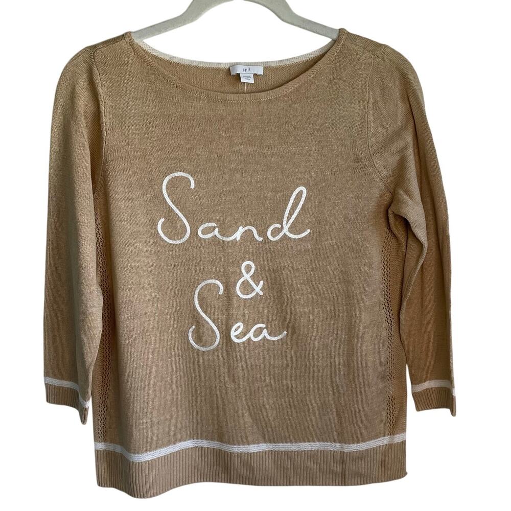 J. Jill Lightweight Sweater Linen Blend Sz SP NWOT Sand Sea Embroidery Beachy